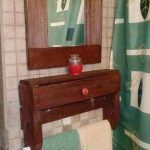 recycled pallet bathroom shelf and mirror frame