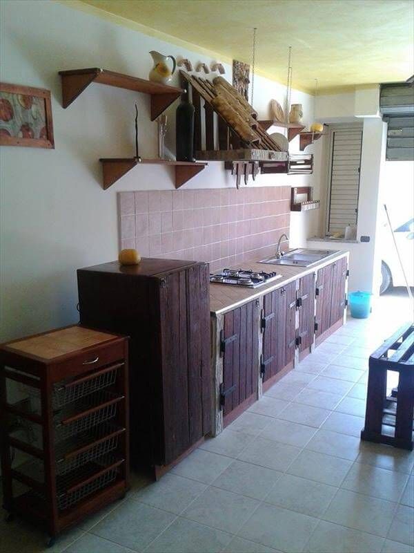 repurposed pallet kitchen shelves and racks