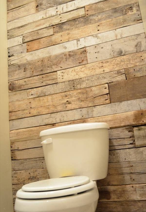 recycled pallet bathroom accent wall