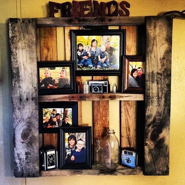 handcrafted rustic pallet picture shelf