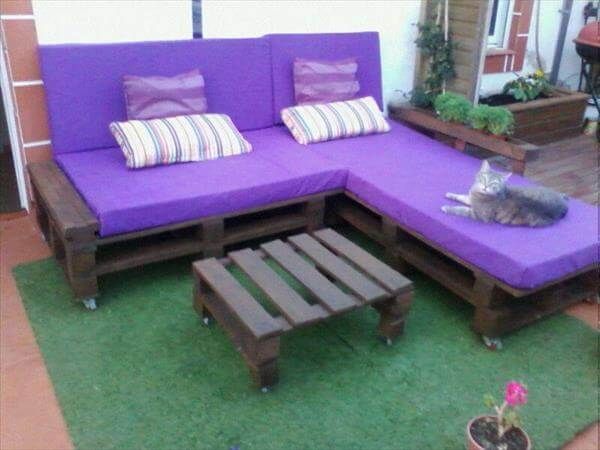 recycled pallet L shape sofa