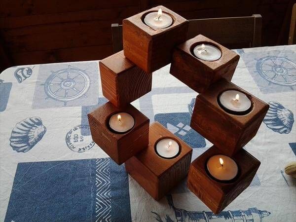 diy pallet wooden block candle holder