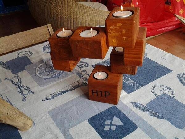 upcycled pallet blocks candle holder