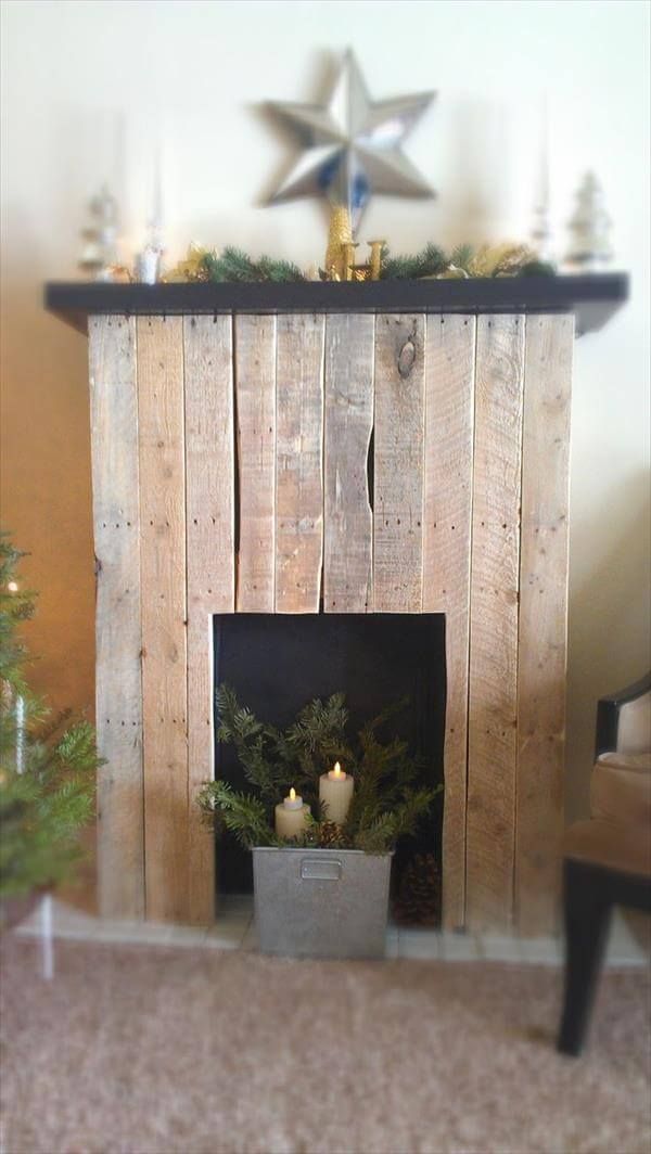 upcycled pallet faux fireplace
