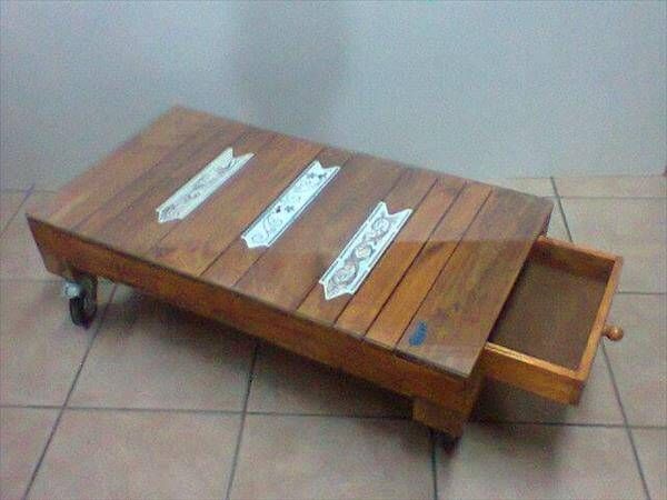 upcycled pallet coffee table with a hidden drawer