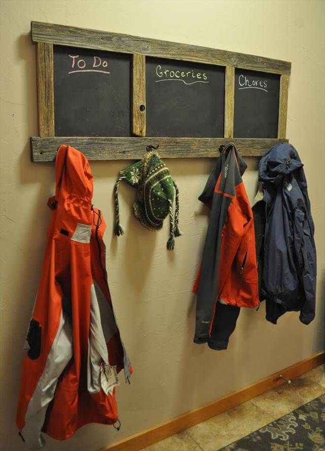 chalk board and recycled pallet rack