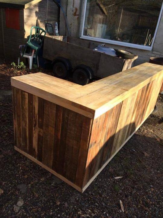 Diy Pallet L-shape Desk - Counter And Bar Table