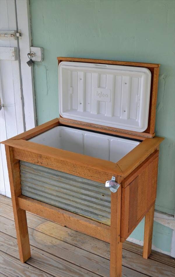 upcycled pallet patio cooler stand