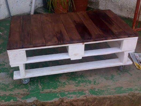 recycled pallet white and dark brown coffee table