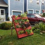 red painted pallet mini garden