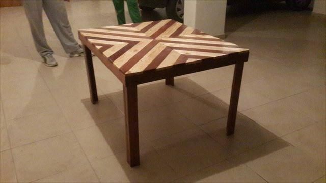 reclaimed pallet coffee table with diamond burst pattern