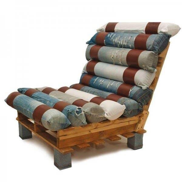 repurposed pallet and denim lounge chair