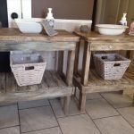 upcycled pallet bathroom table with basket storage