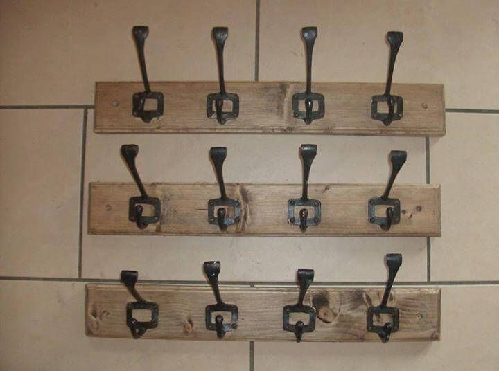 reclaimed pallet coat rack with metal hooks