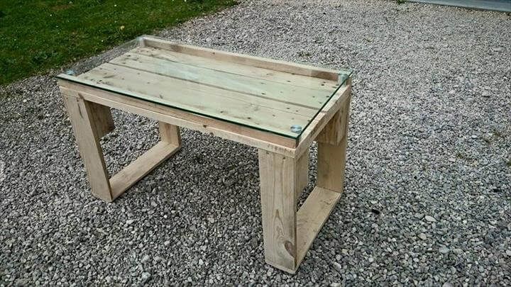 recycled pallet glass topped coffee table