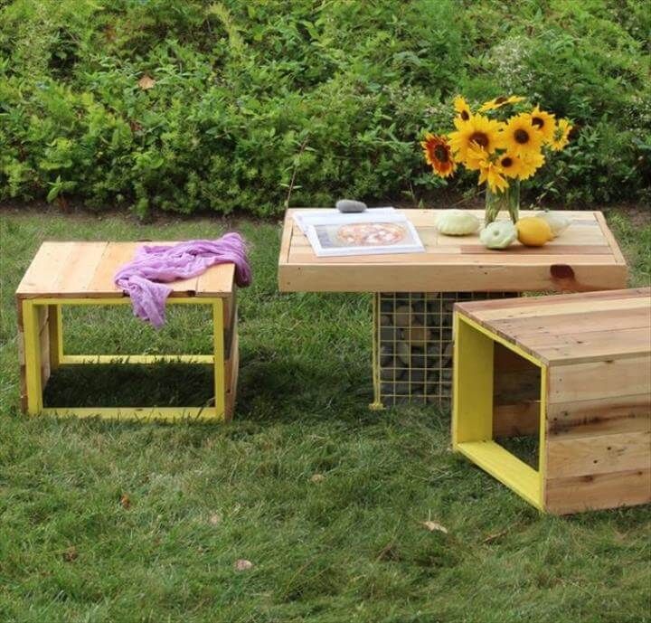pallet benches and table with metal bases