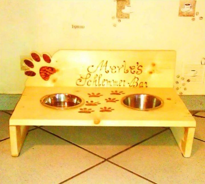 handmade painted pallet dog bowl stand