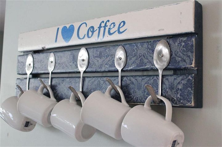 recycled pallet coffee mug holder with spoon hooks