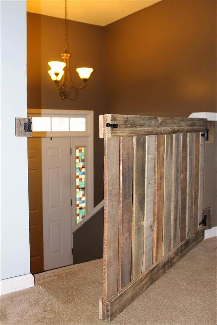handmade wood pallet stairway baby gate
