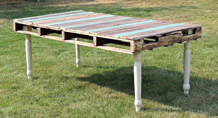 rustic pallet and reclaimed legs dining table