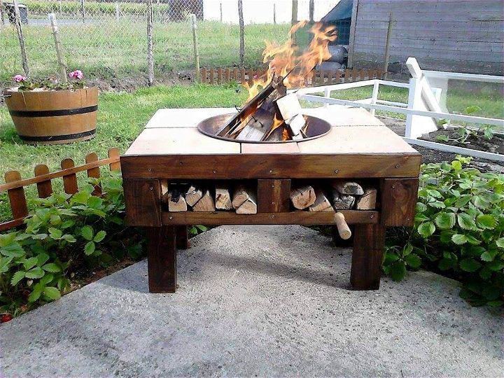 upcycled pallet patio fire-pit table