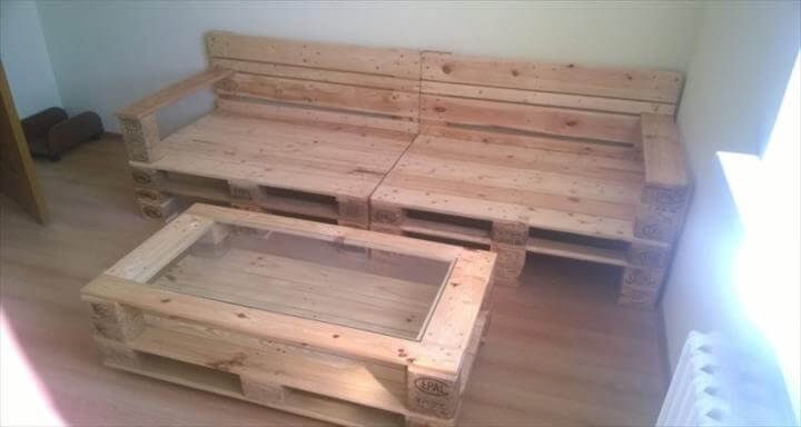 handmade wooden pallet sofa and coffee table
