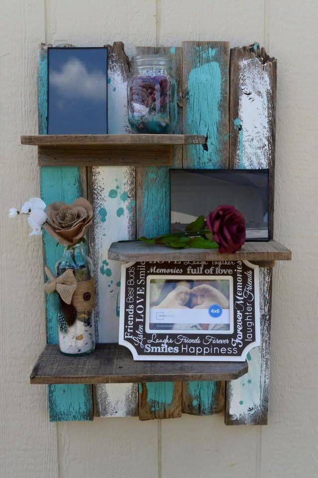 recycled pallet accent wall shelf
