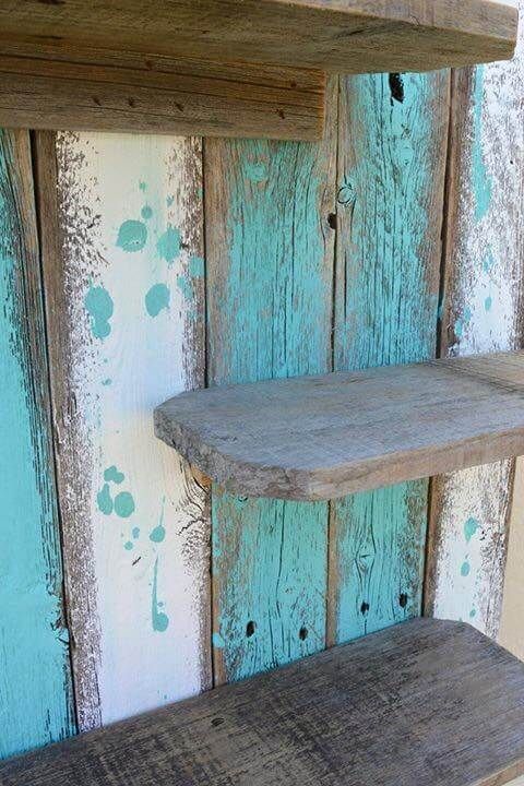 distressed pallet accent wall shelf