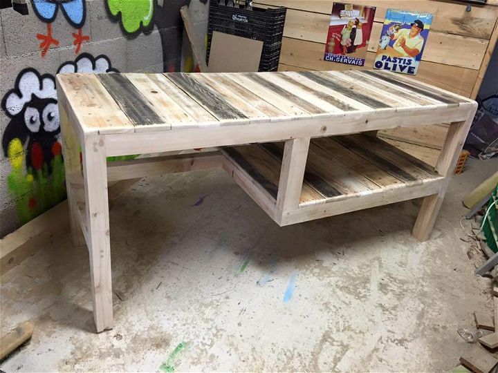 handcrafted pallet multipurpose table with shelf underneath! 