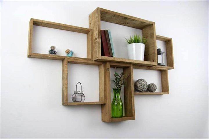 Repurposed pallet wall mounted shelf