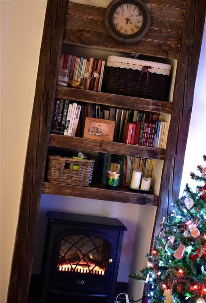 pallet faux fireplace inspired shelves