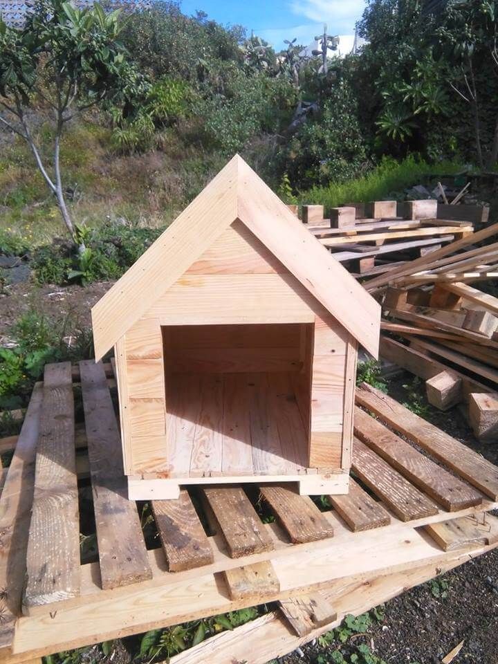 handcrafted wooden pallet doghouse