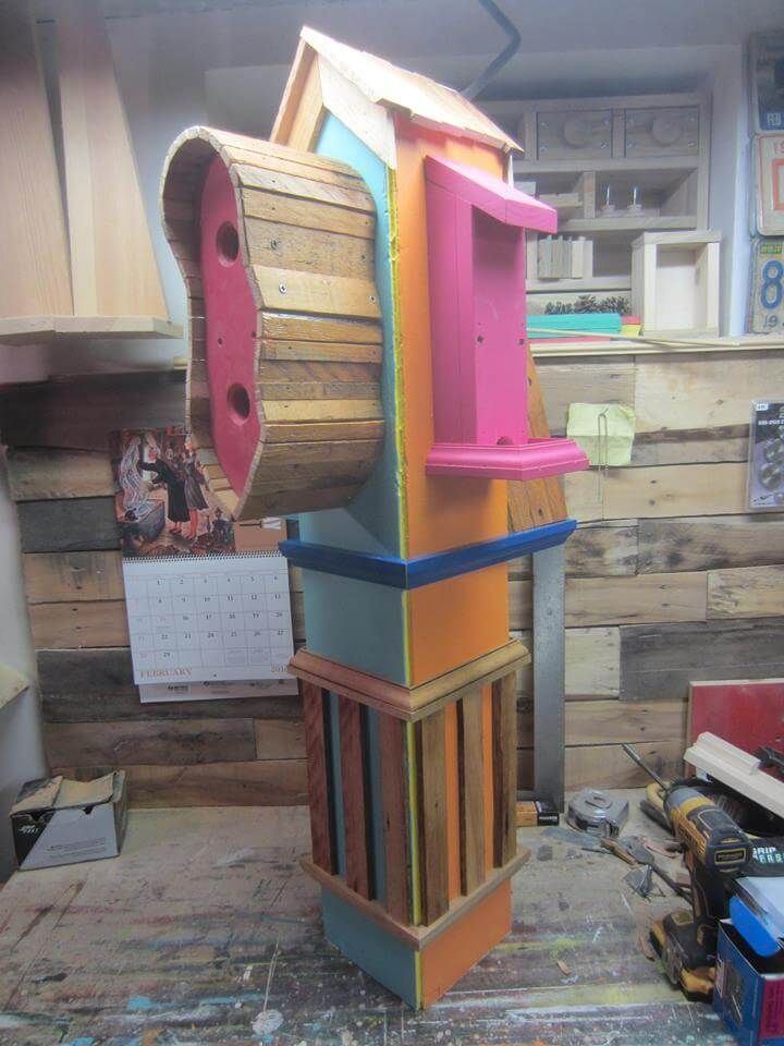 pallet colorful bird house