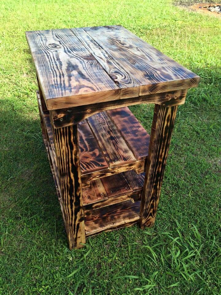 scorched pallet display unit and side table