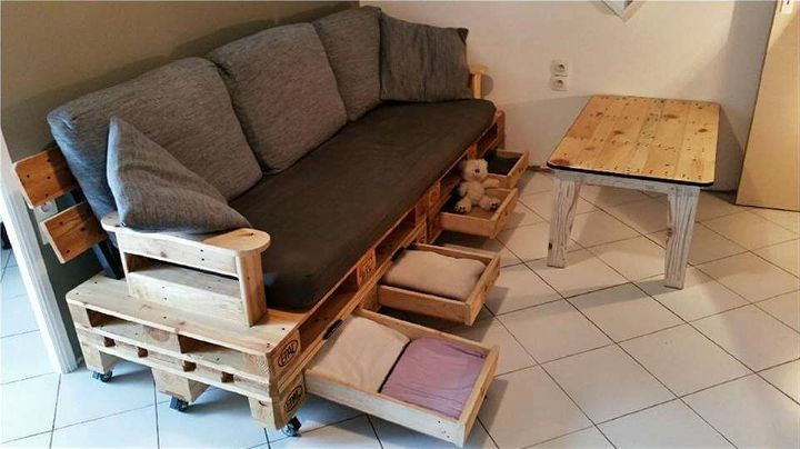 reclaimed wooden pallet sofa with drawers