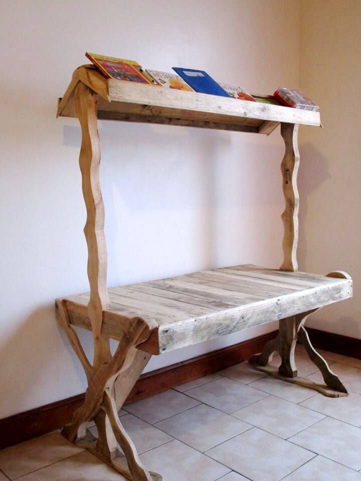 low-cost pallet sturdy desk with bookshelf