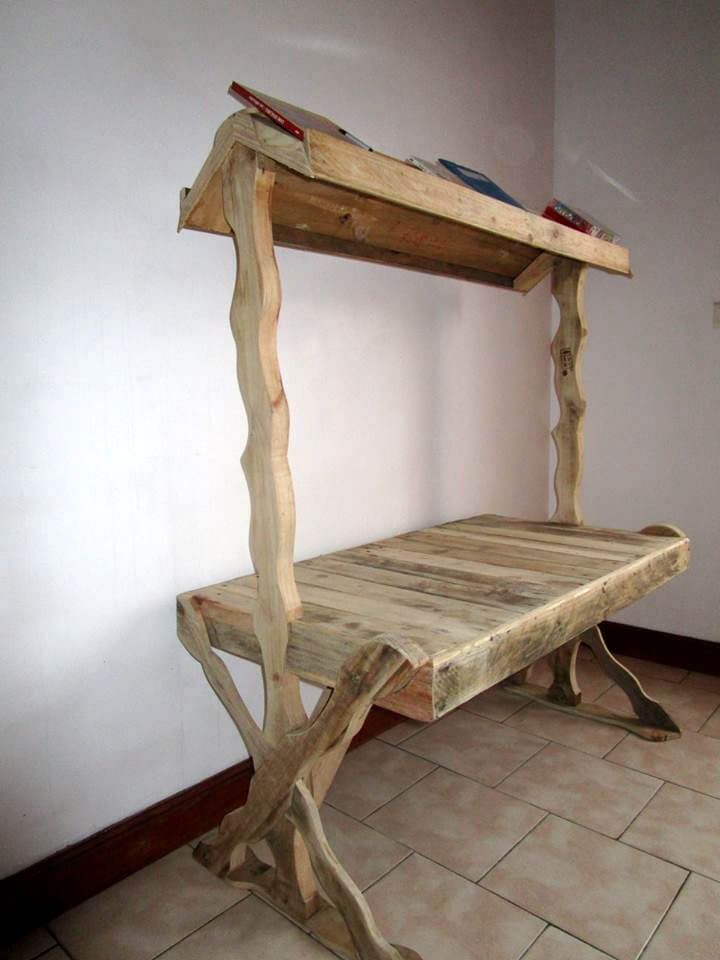 custom pallet wood desk with bookshelf