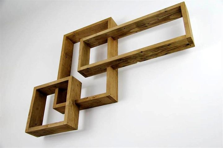 recycled pallet geometrical wall display shelves