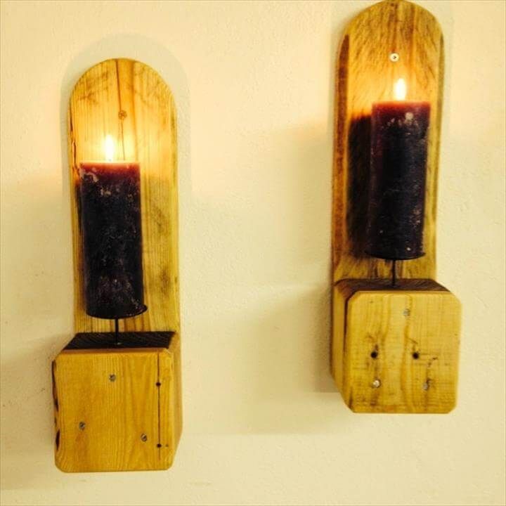 recycled pallet wall candle holders