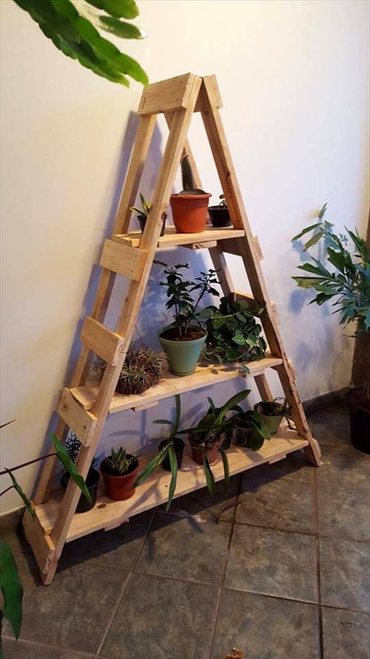 wooden pallet ladder shelf