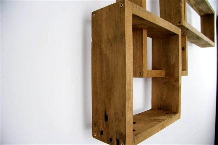 upcycled wooden pallet geometrical wall shelves