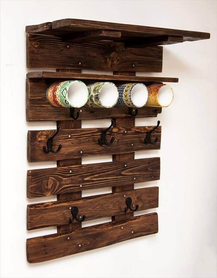 DIY pallet wall coat rack with shelf