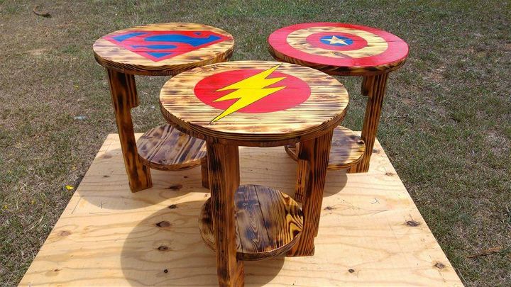 pallet round side or end table with superhero logos