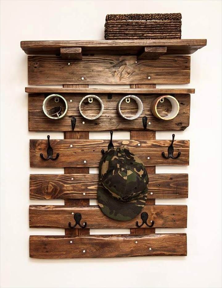 diy pallet wall coat rack with shelf