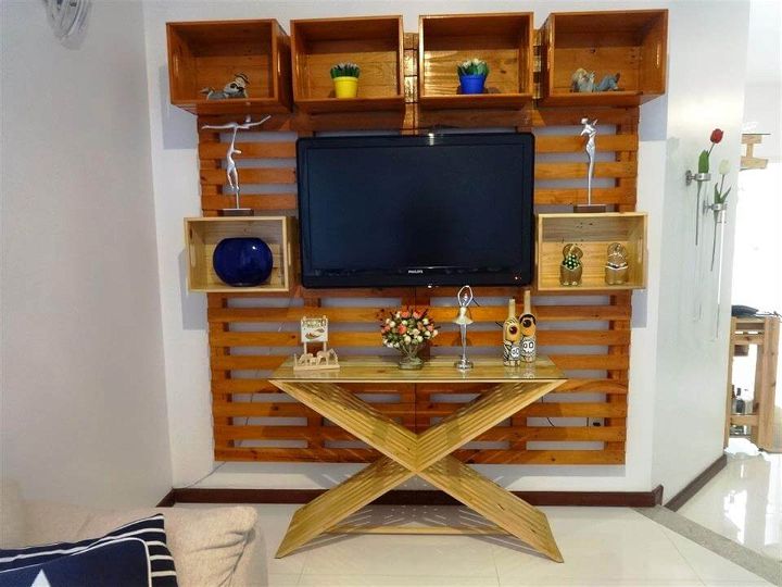 wooden pallet media console and media wall