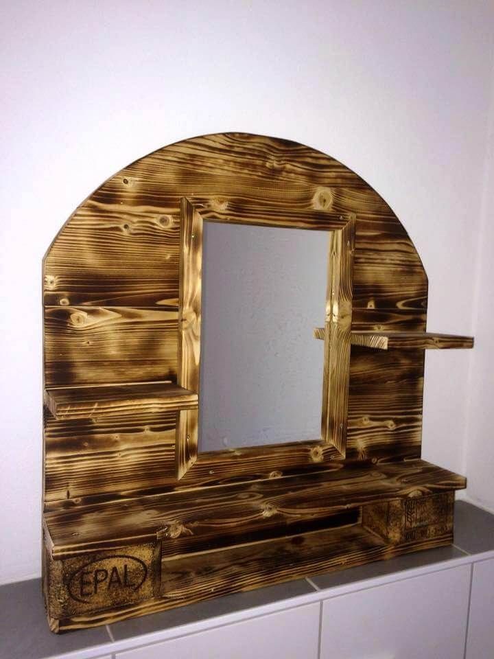 recycled pallet art style bathroom mirror shelf