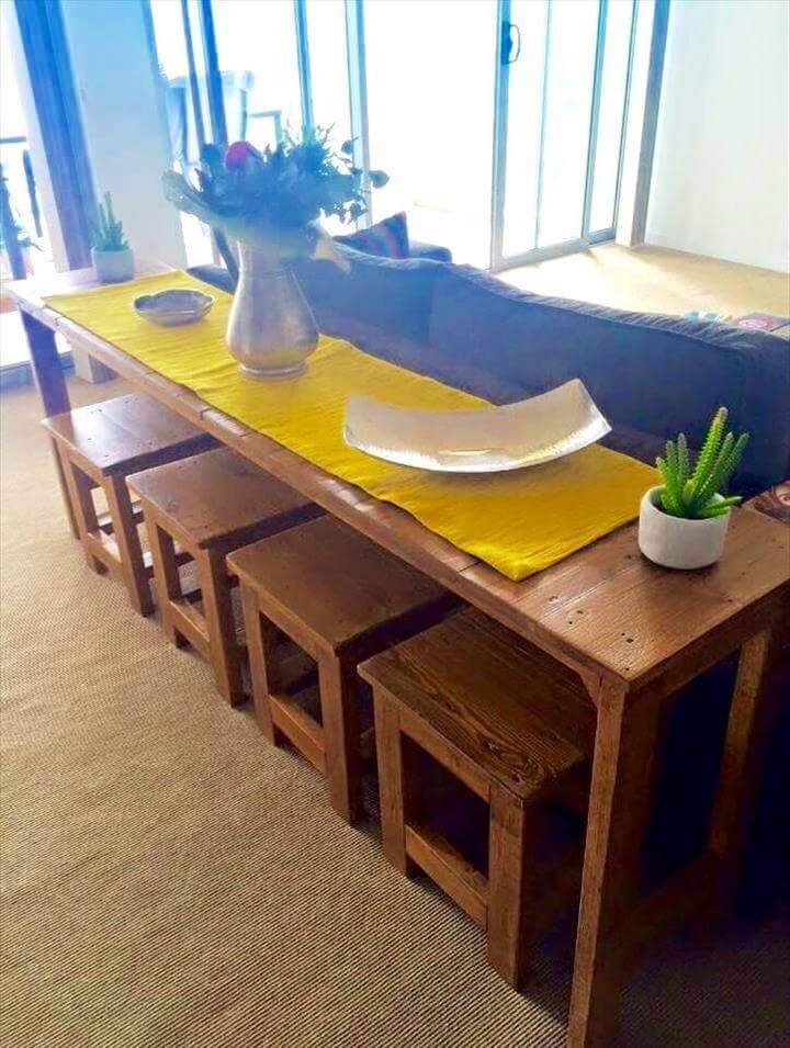 wooden pallet sofa table and stools set