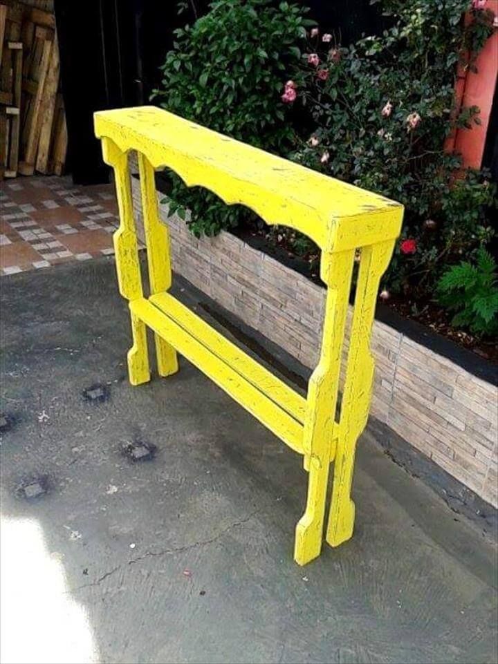 yellow stained pallet display table